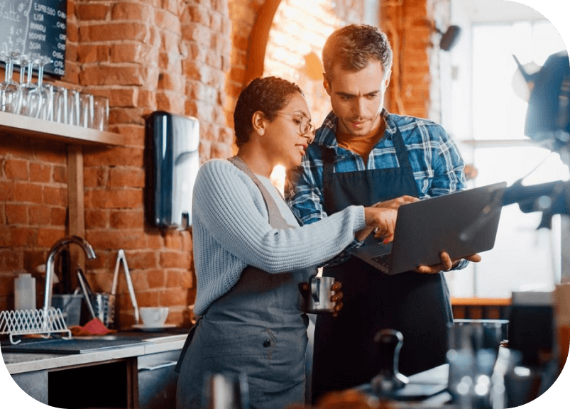 enterprising couple in cafeteria